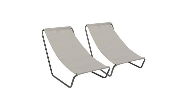 Harbour Housewares Folding Beach Loungers - Matt Black/Beige - Pack of 2