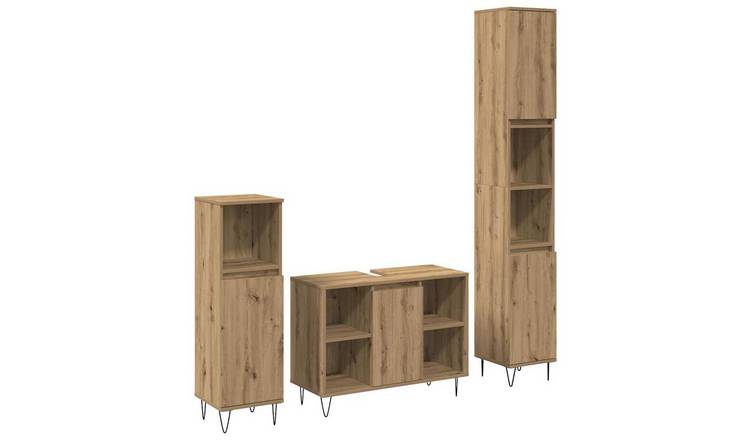 Walplus 3 Piece Bathroom Furniture Set - Old Wood - 30 x 30 x 180 cm
