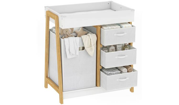 AIYAPLAY 3 Drawers and Basket Waterproof Pad Baby Changing Table – White