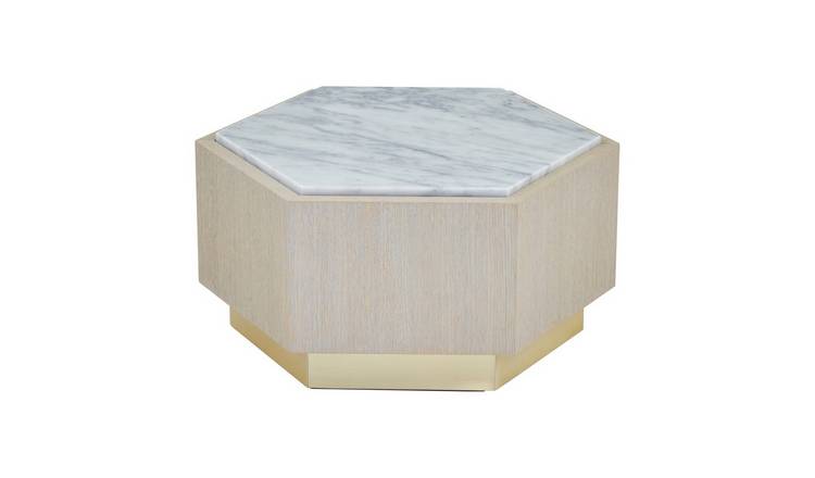 Orsina Villi Marble Wooden Hexagon Side Table – White & Natural & Gold