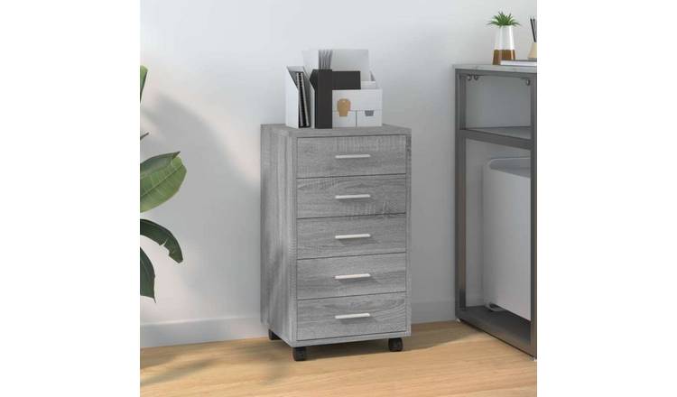 Walplus Engineered Wood 5 Drawer Drawer Cabinet - Grey and Oak - 33 x 38 x 63 cm