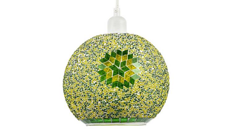 Happy Homewares Green and Yellow Mosaic Glass Artisanal Pendant Shade - 20cm