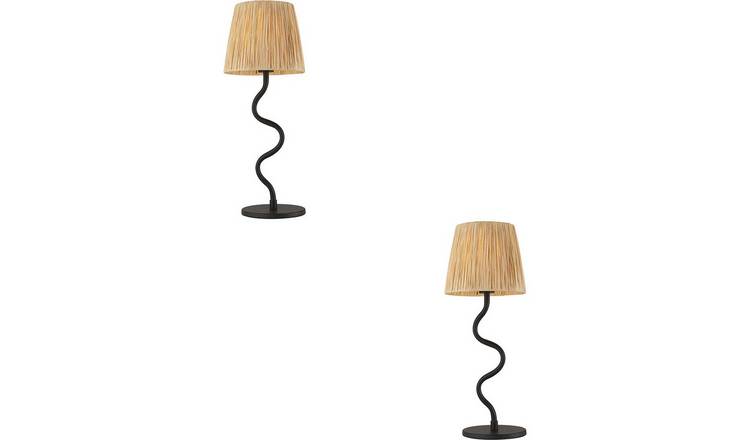 Loops Direct Pack of 2 Metal and Rattan Table Lamp - Matt Black