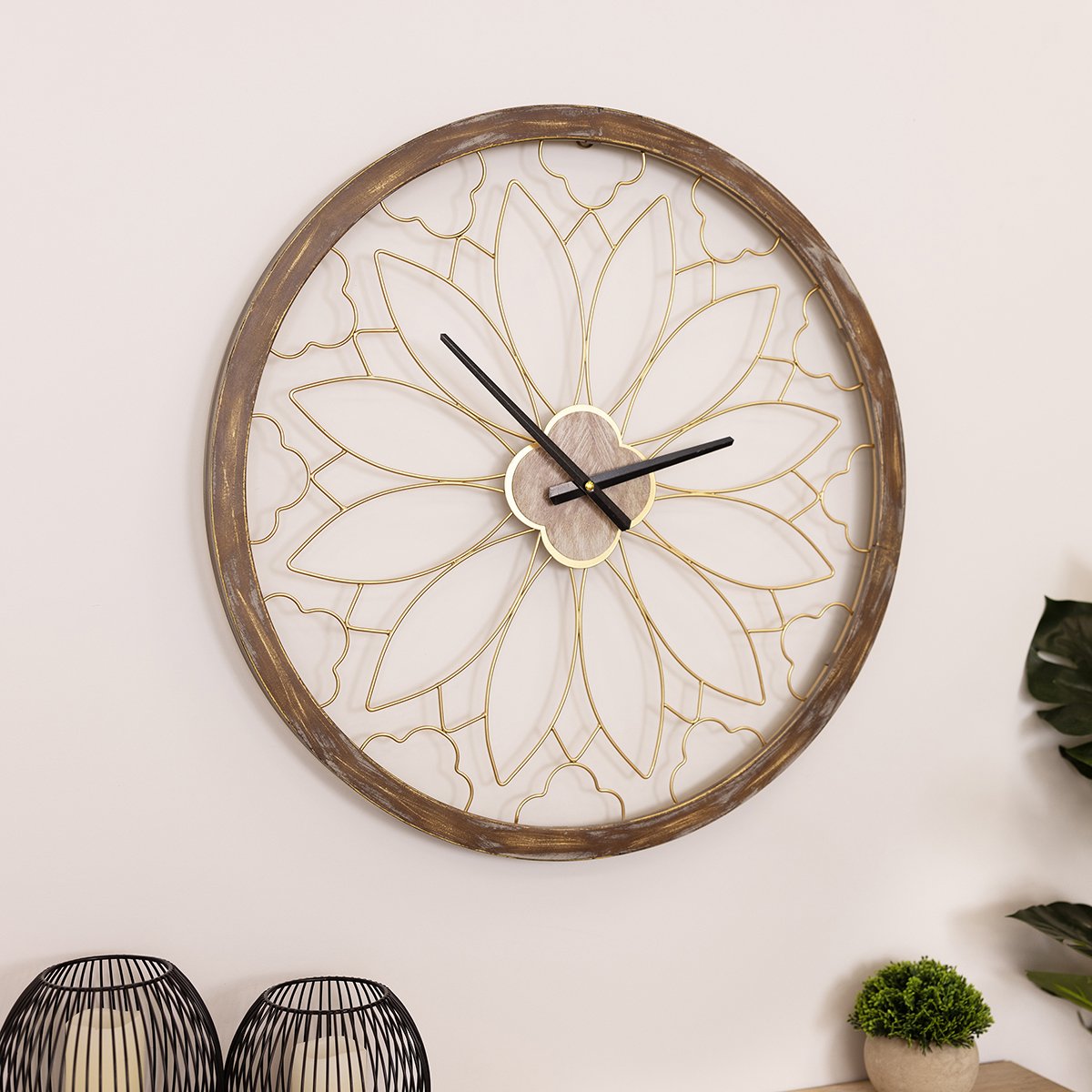 Charles Bentley Ullswater Indoor Outdoor Round 60cm Skeleton Wall Clock - Brown - Image 1