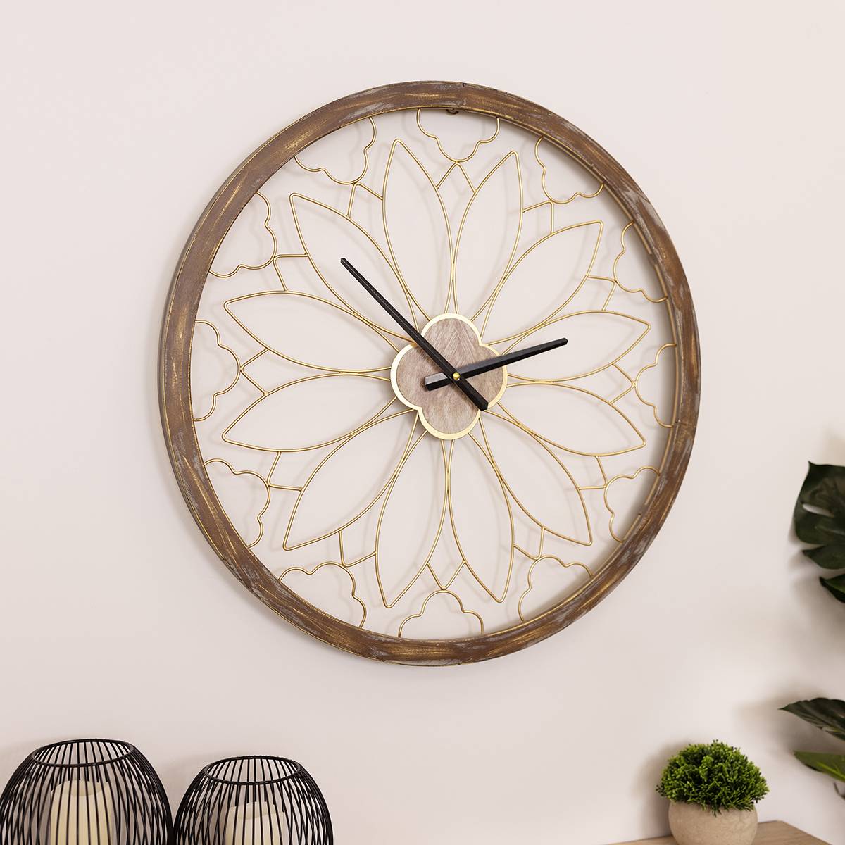 Charles Bentley Ullswater Indoor Outdoor Round 60cm Skeleton Wall Clock - Brown - Image 1