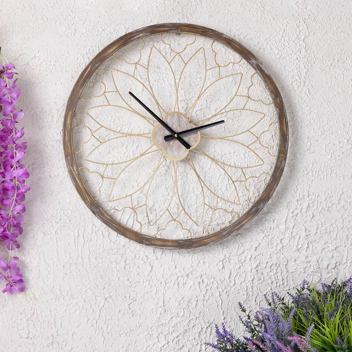 Charles Bentley Ullswater Indoor Outdoor Round 60cm Skeleton Wall Clock - Brown - Image 3