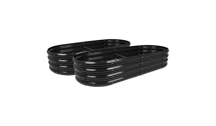 Harbour Housewares Rounded Raised Garden Beds 180cm x 90cm Anthracite Pack of 2