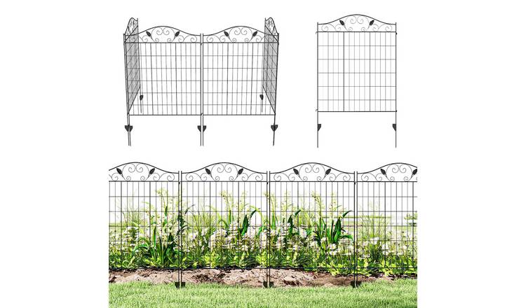 Outsunny Decorative Garden Fence with 4 Panels - Black