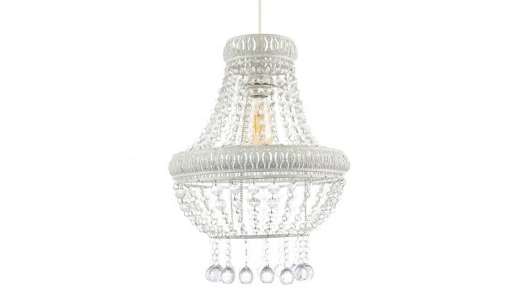 Happy Homewares Vintage and Ornate White Metal with Clear Pendant Shade - 34cm