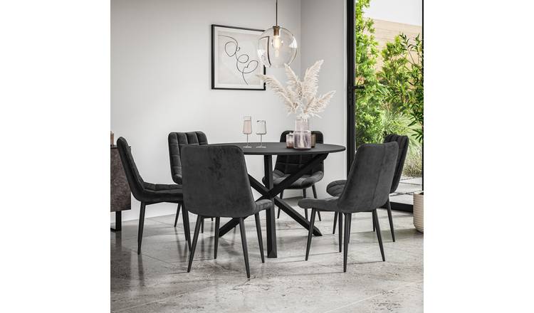 Furniture Online Malvern Nova Black Top Dining Table & 6 Black Chairs