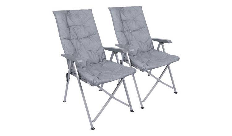 Harbour Housewares High Back Padded Reclining Camping Chairs Pack of 2 - Grey