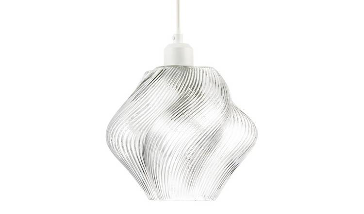 Happy Homewares Clear Twisted Glass with Etched Grooves Pendant Shade - 22cm