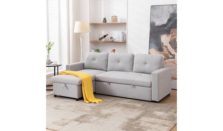Furniture Online Newport Corner Bed 3 Seater Linen Sofa – Light Grey