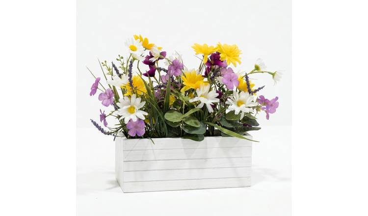 Homescapes Rustic Trug Artificial Flowers - Yellow