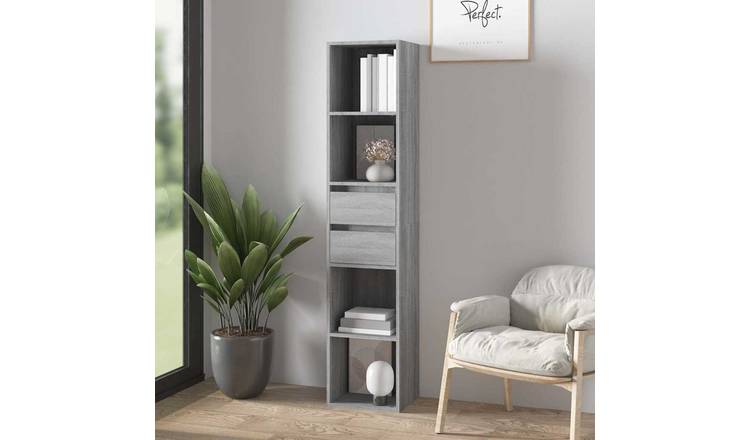 Walplus 4 Compartment Book Cabinet - Grey and Oak - 36 x 30 x 171 cm