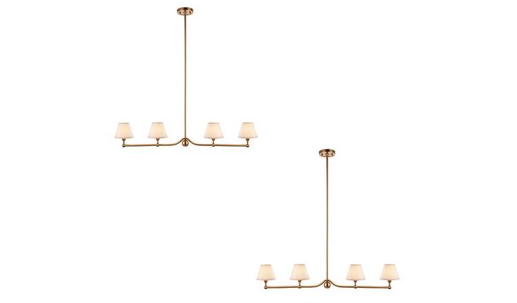 Loops Direct Set of 2 Steel and Fabric 4-Light Pendant - Brushed Aged Brass