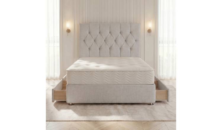Somnior Chester Linen Double 4 Drawer Open Coil Divan Bed Set - Light Grey