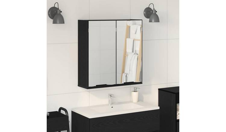 Walplus Engineered Wood Mirror Cabinet - Black Oak - 64 x 20 x 67 cm