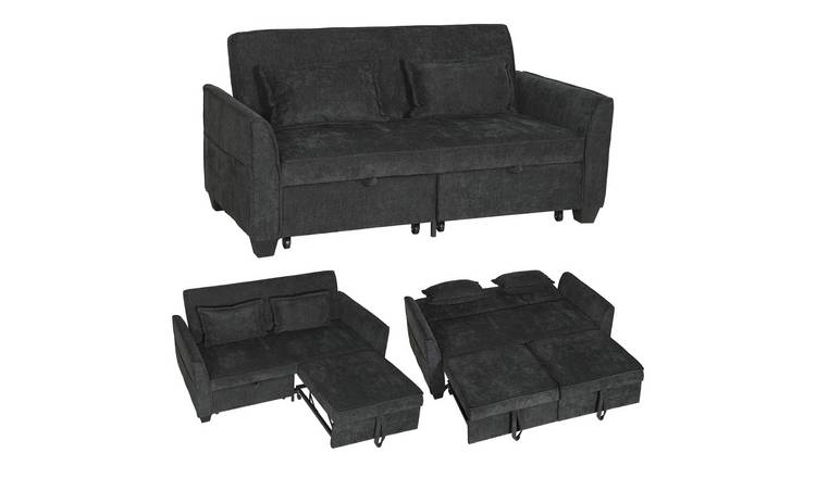 HOMCOM 4-in-1 L Shaped 2 Seater Convertible Pull Out Sleeper Sofa - Black