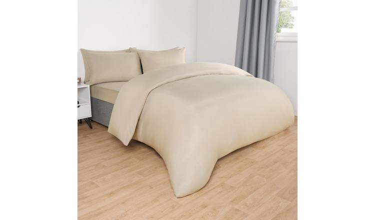 OHS Plain Dyed Microfibre Duvet Cover Set Bedding Stone - King