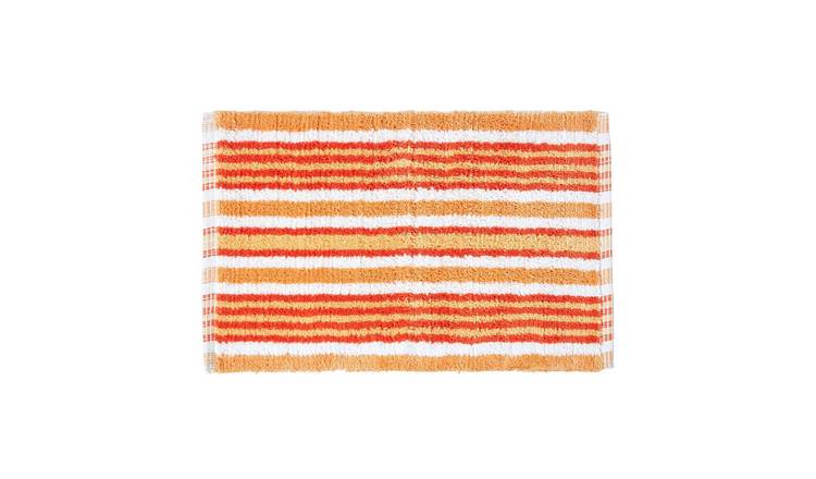 Homescapes Handloomed Striped Cotton Bath Mat - Orange