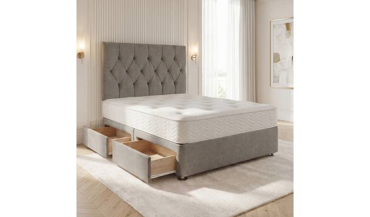 Somnior Chester Linen Double 2 Drawer Open Coil Divan Bed Set - Silver