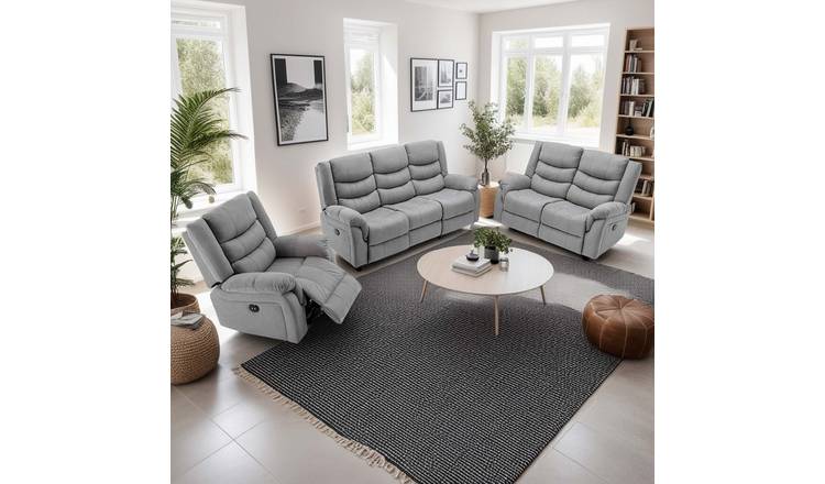 Furniture Online Seattle Electric Recliner Fabric 1+2+3 Seater Sofa Set - Grey