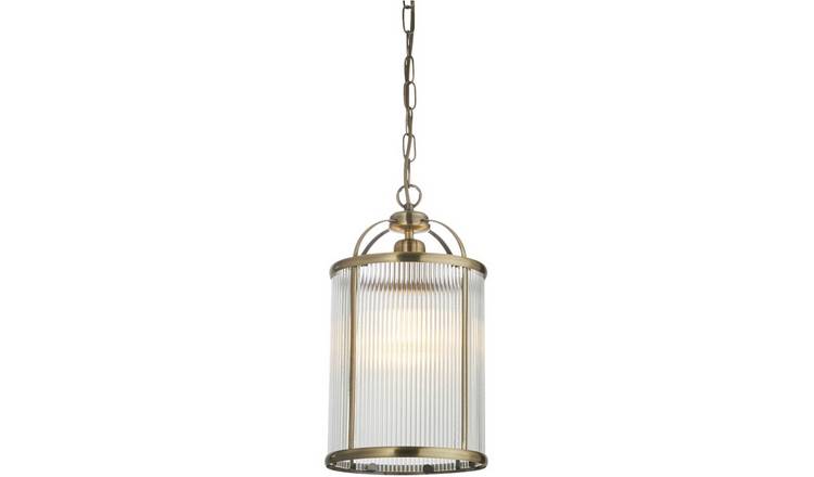 Loops Direct Steel and Glass Pendant Light - Antique Brass 10W