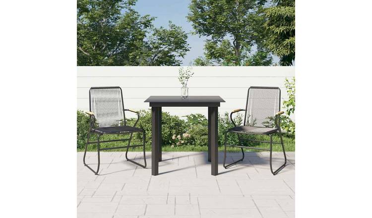 Walplus 3 Piece Rattan Garden Dining Set - Black - 59 x 58 x 85.5 cm