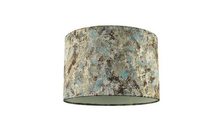 Happy Homewares Graphic Round Drum in Teal Cream and Taupe Lampshade - 30cm