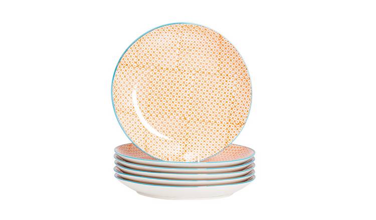 Nicola Spring Hand-Printed Dinner Plates - Orange - Pack of 6
