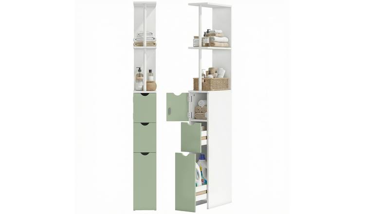 HOMCOM 2 Tier Tall Freestanding Slim Bathroom Storage Cabinet - White