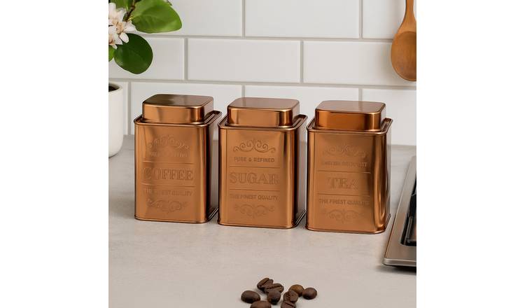 Orsina Chai Set of 3 Copper Finish Tea Coffee and Sugar Storage Canisters