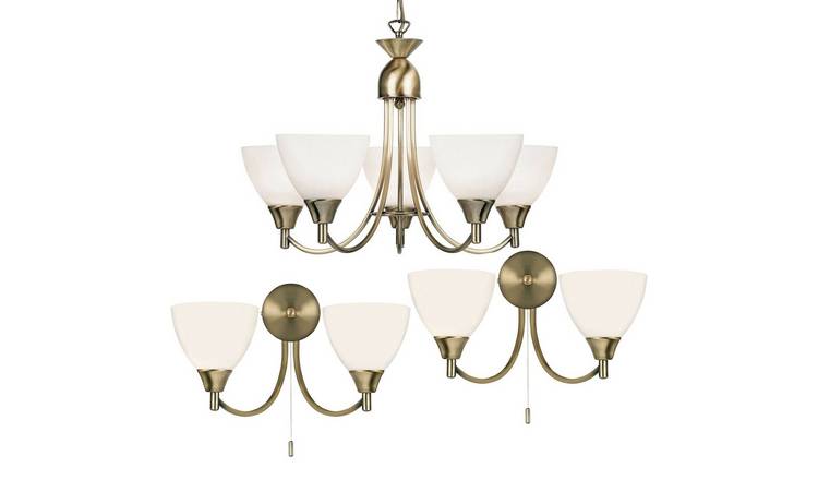 Loops Direct Steel and Glass Lighting Set - Antique Brass 5 Lights