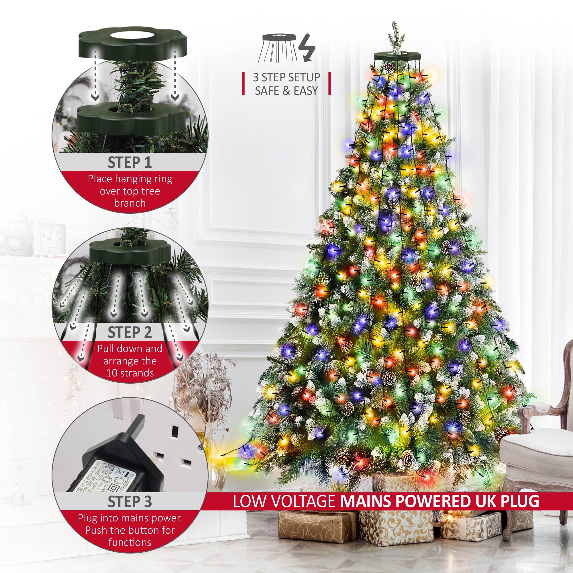 NETTA 2.5m 300 LED Christmas Tree Fairy String Lights - Multicolour - Image 4
