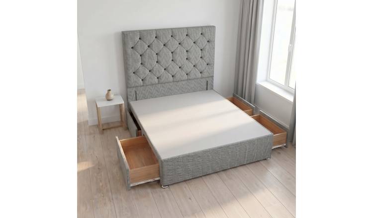 Somnior Diamante Tweed 6FT Super King 4 Drawer Divan Bed Base - Grey