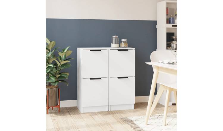 Walplus Pack of 2 Engineered Wood Buffet Sideboard - White - 30 x 30 x 70 cm