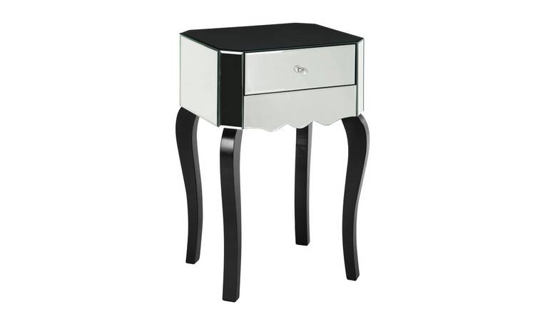 Orsina Mirrored Glass 1 Drawer Side Table - Black And Silver