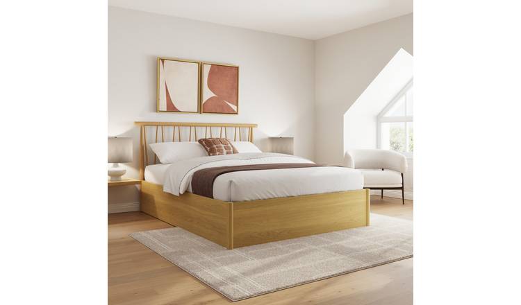 GFW Fusum King Size Wooden Spindle End Lift Ottoman Bed - Oak