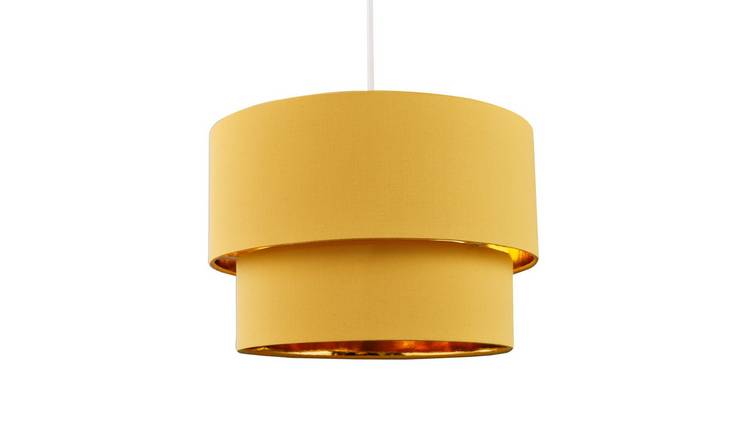 Happy Homewares Mustard Cotton Fabric Double Tier Pendant Shade - 30cm