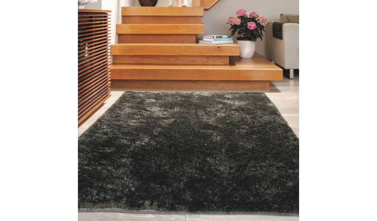 Mega Flooring Black Shaggy Plain Rug - 80 x 150cm