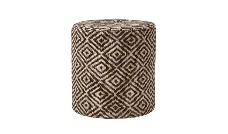 Homescapes Jute Herringbone Round Pouff – 40 x 40 x 42 cm – Black and Off-White