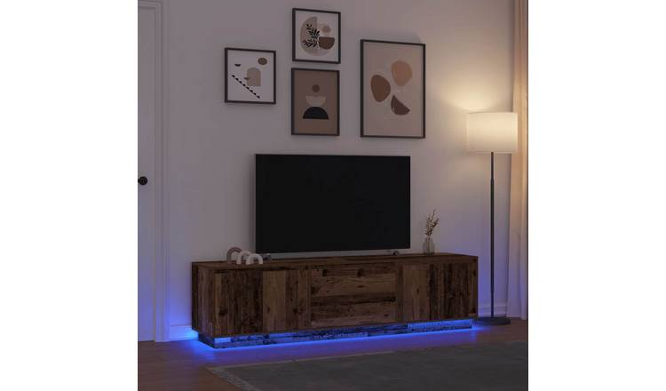 Walplus LED Engineered Wood TV Cabinet - Dark Wood - 193.5 x 41 x 50 cm