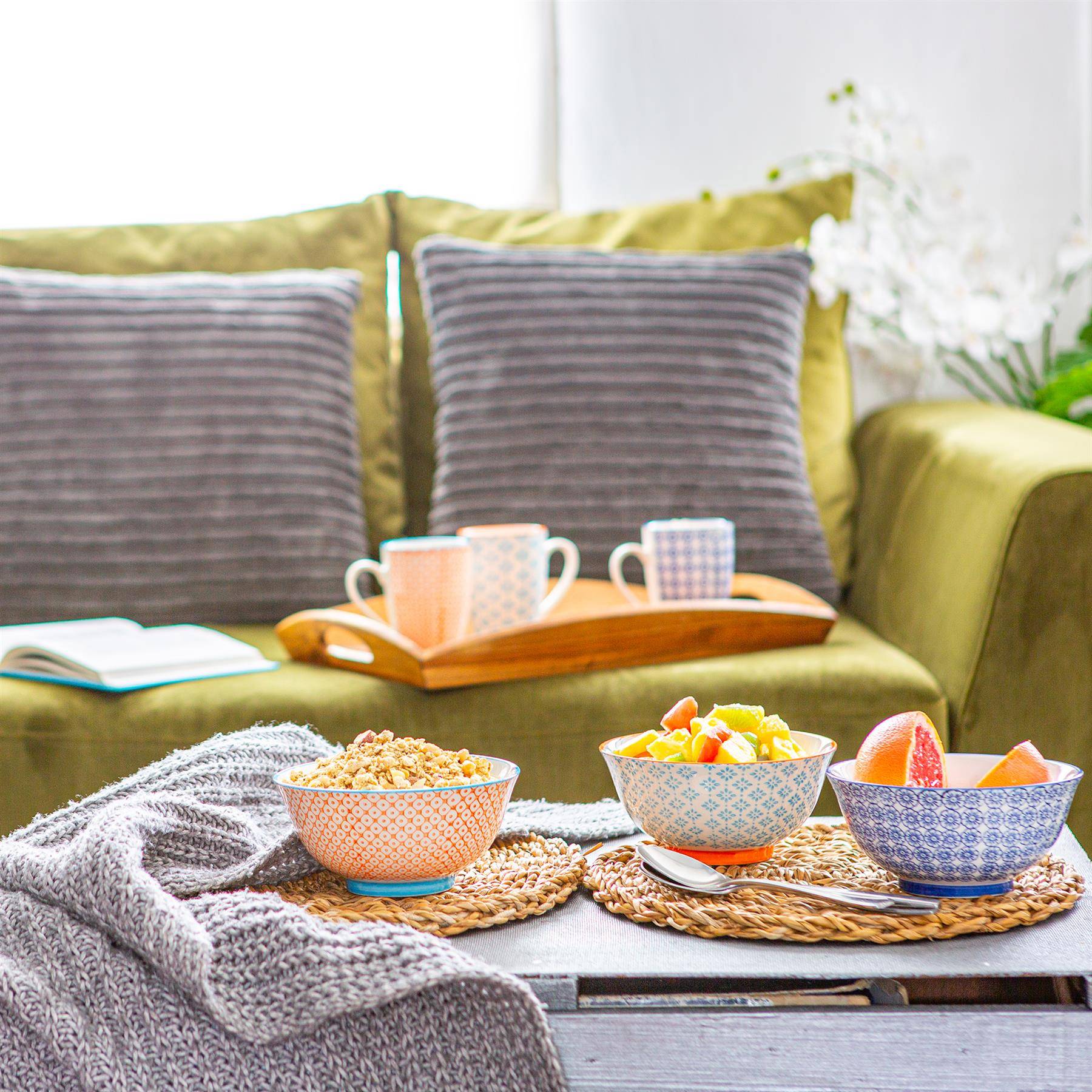 Nicola Spring Hand-Printed Cereal Bowls - 3 Colours - Pack of 6 - Image 2