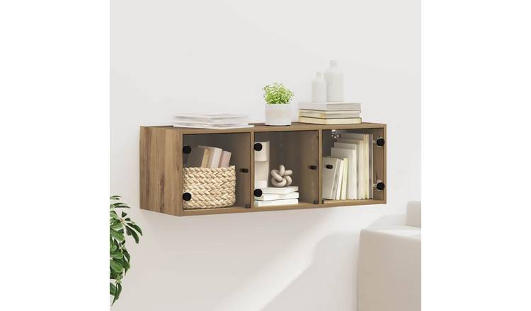 Walplus Engineered Wood Glass Door Wall Cabinet - Oak - 102 x 37 x 35 cm