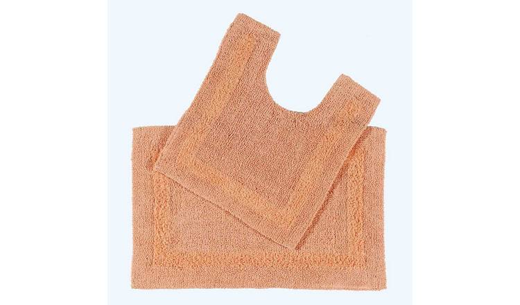Homescapes Reversible Cotton 2 Piece Bath Mat Set - Peach