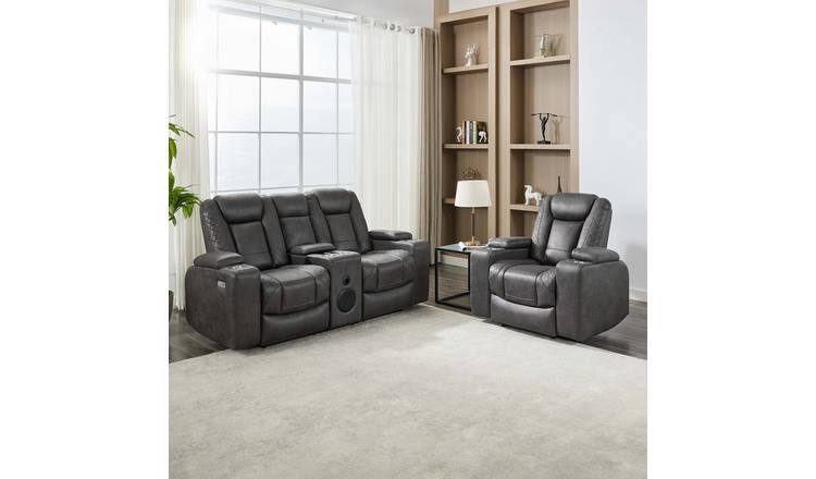 Furniture Online Ashton Electric Recliner Fabric 1+2 Seater Sofa Set - Grey