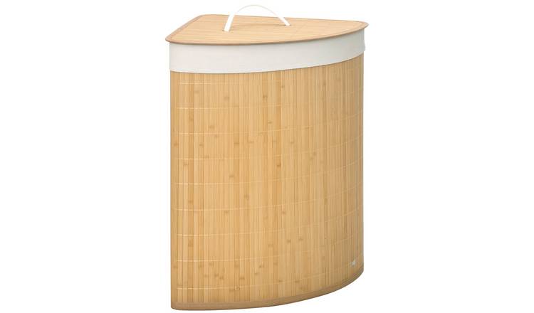 HOMCOM Bamboo Corner Laundry Hamper - Natural Wood