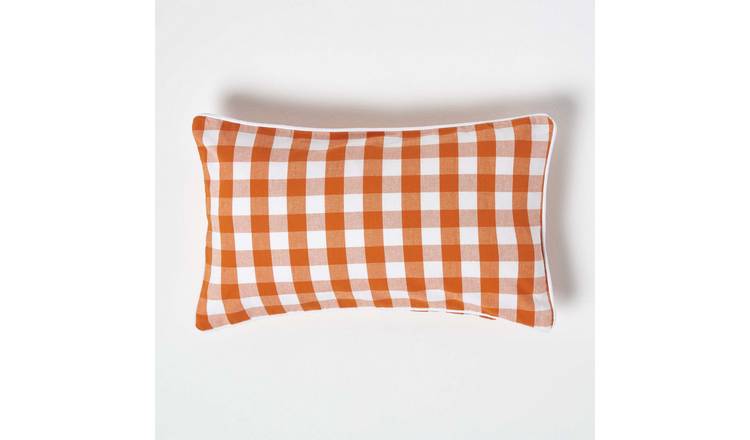Homescapes Orange Cotton Gingham Cushion Cover - 30 x 50 cm