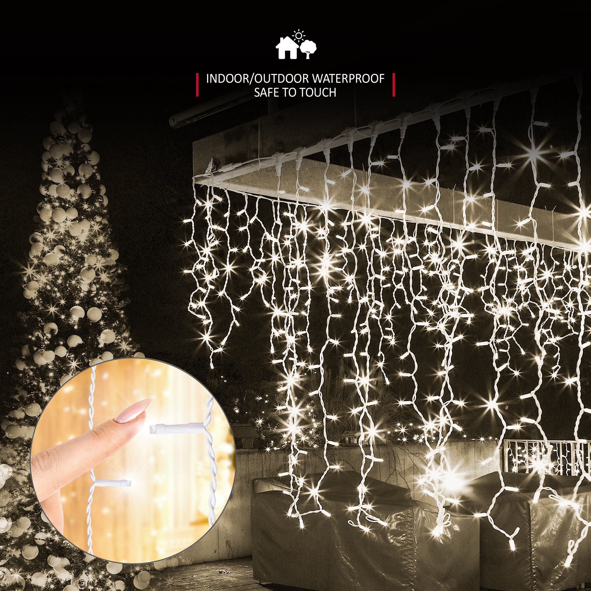 NETTA 7.5m 240 LED Outdoor Icicle Christmas Lights with Timer - Warm White - Image 4
